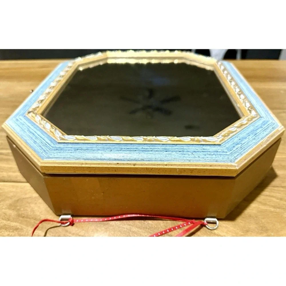 Vintage Italian Gold Mirror Jewelry Box Octagon Wall Cabinet Hidden Key Holder